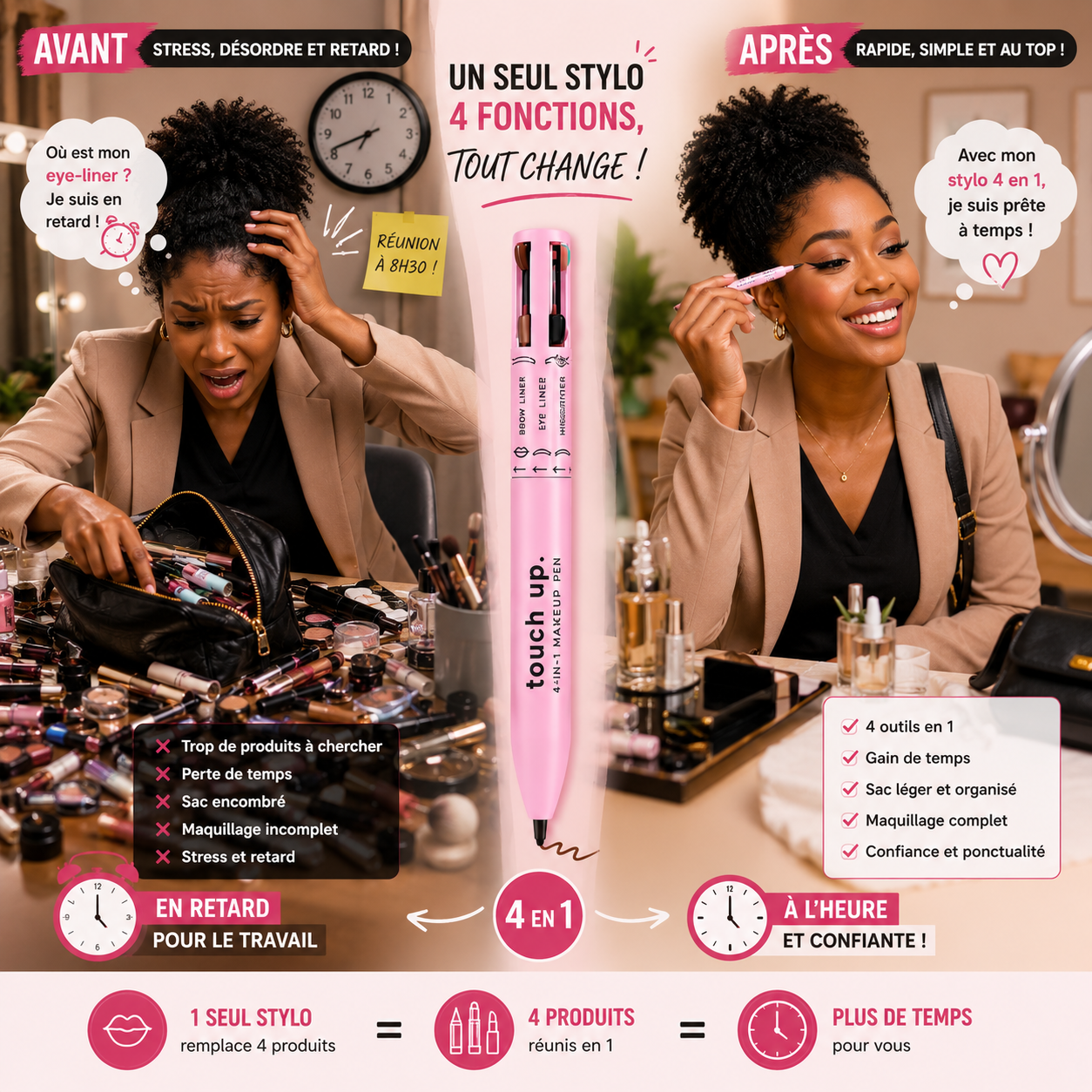 Stylo Maquillage 4-en-1 – Votre Kit Beauté dans un Seul Stylo