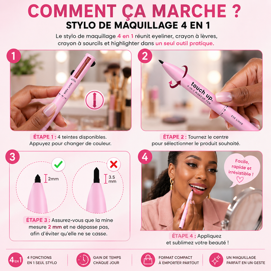 Stylo Maquillage 4-en-1 – Votre Kit Beauté dans un Seul Stylo